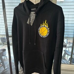 Chemistry Black Sweater with Flame Basketball Graphic